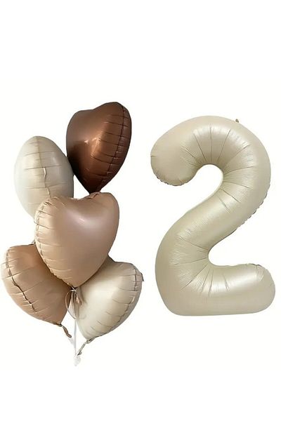 BeySüS 2 Year Old Retro Birthday Balloon Set 5 Heart Balloons