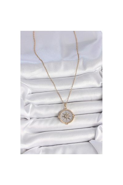 Skygo 316L Steel Gold Color Zircon Stone Compass Model Women's Necklace - Tj-Bko10093