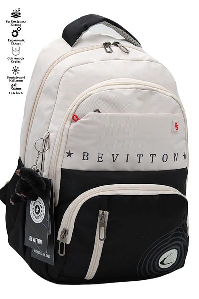 Bevitton Unisex Beige-Black School Backpack - Water Resistant 34400
