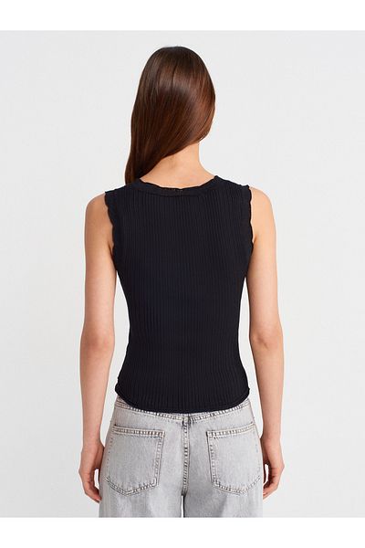 Dilvin 10750 Corded Fine Textured Knitwear Blouse-Black