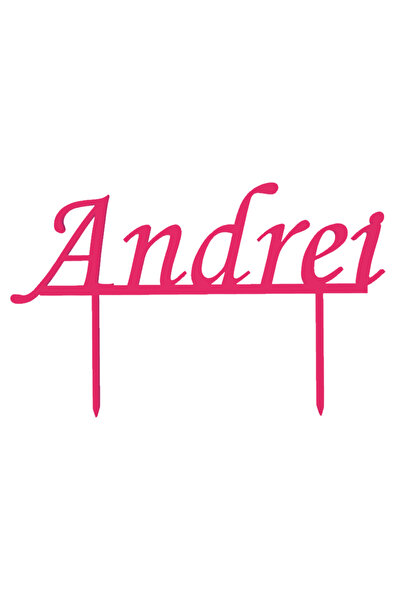 OEM Topper tort, "ANDREI", zi de nastere, aniversare 11,5 x 18,4 cm roz zmeuriu