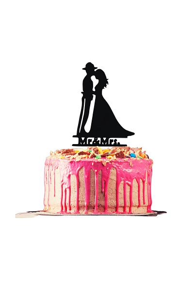 OEM Cake topper decoration, "MR AND MRS" in the service of love, policeman model, 18.6 x 11 cm black
