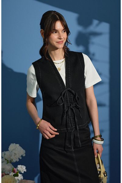 Fatma Atasoy Tie-Up Black Denim Vest