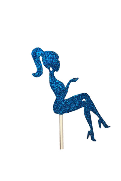 OEM Topper tort "SILHOUETTE LADY", alb cu sclipici albastru 18.5 x 10 cm