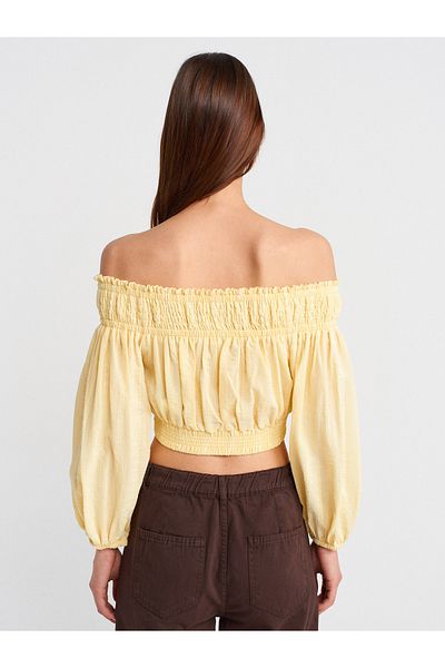 Dilvin 50258 Off-The-Shoulder Buttoned Top-Light Yellow