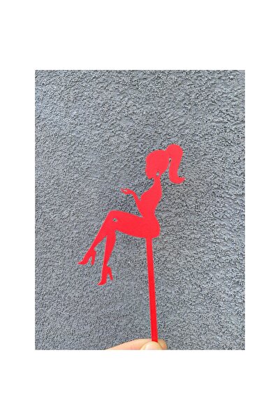 OEM Decoratiune topper tort "SILHOUETTE LADY", silueta femeie, rosu 18.5 x 10 cm