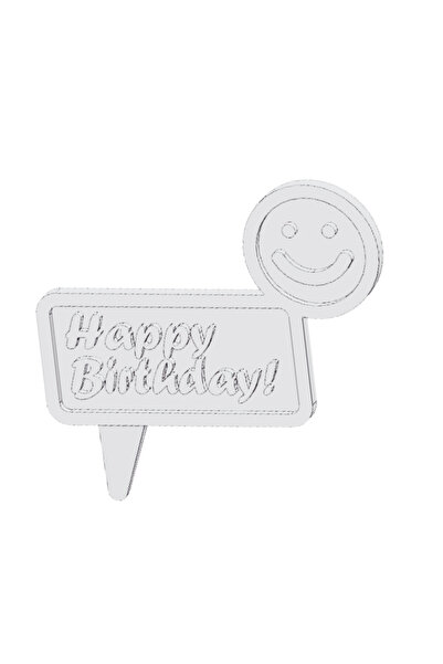 OEM Topper tort, "HAPPY BIRTHDAY", zi de nastere, 11 x 12 cm alb ivory