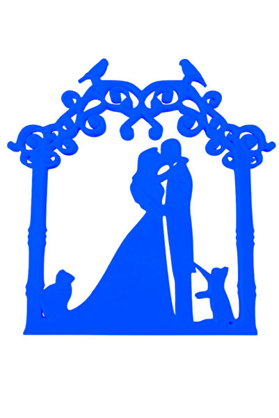 OEM Διακόσμηση τούρτας, "ΝΥΦΗ ΚΑΙ ΓΑΜΠΡΟΣ" cat lovers, 15,5 x 15 cm cm μπλε