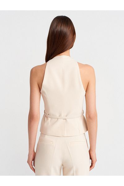 Dilvin 60583 Belted Vest-Ecru