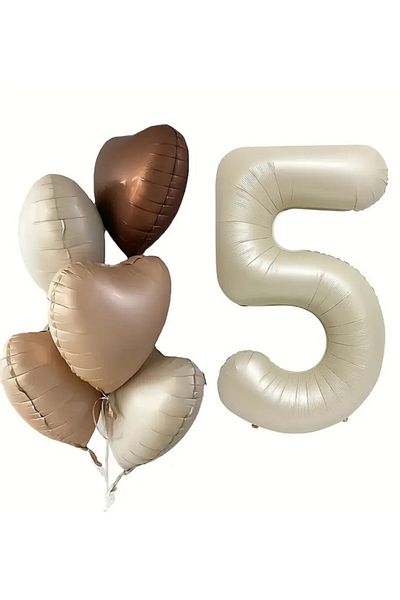 BeySüS 5 Year Old Retro Birthday Balloon Set 5 Heart Balloons