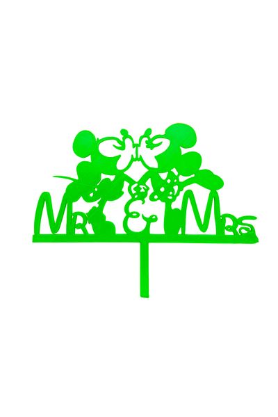 OEM Cake topper decoration, "Mr&Mrs, Mickey and Minnie", Disney model, 16.5 x 20 cm green