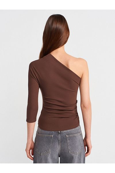 Dilvin 31842 Pleat Detailed Asymmetrical Ball-Light Brown