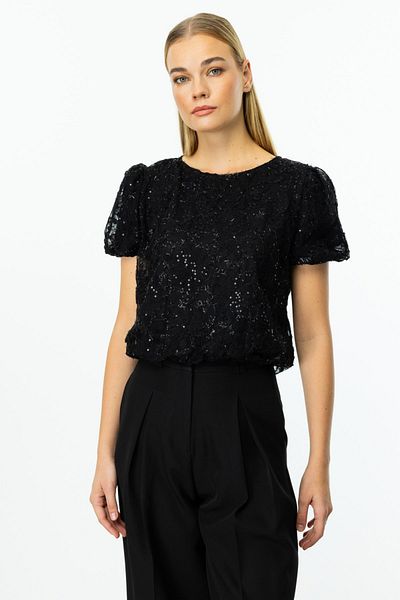 ON Floral Balloon Sleeve Blouse Black-54361