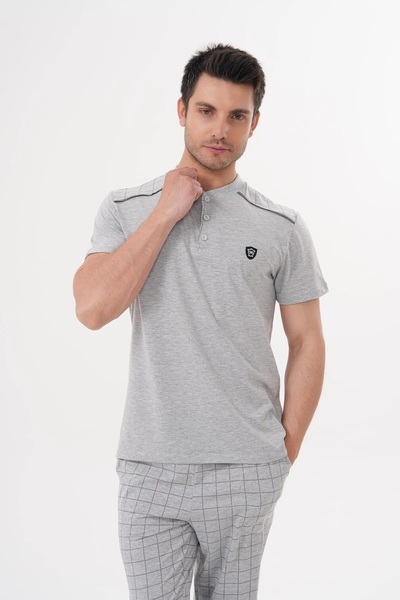 Mecit Pijama Короткий рукав, комір на ґудзиках, великий розмір, бавовняний чоловічий піжамний комплект у клітинку