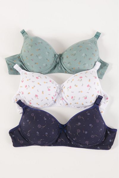 CHC Chocho Women's Wire-Free Unfilled 3-Piece Combed Cotton Bra Set