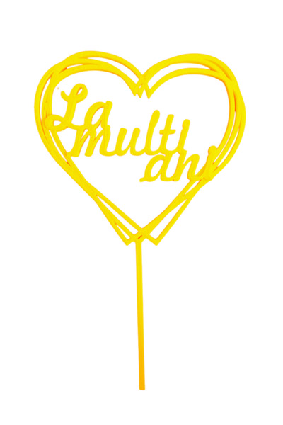 OEM Topper tort, "LA MULTI ANI", zi de nastere 17 x 10 cm galben