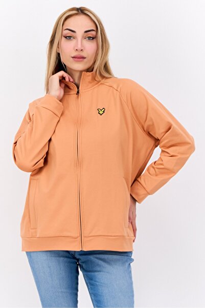 Lyle & Scott سويت شيرت نسائي بأكمام طويلة وياقة دائرية مطرزة بشعار، برتقالي باهت
