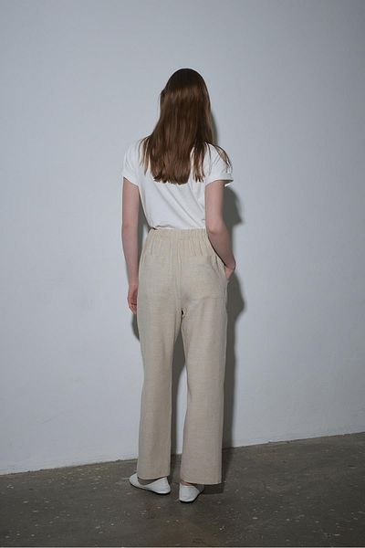 Suud Collection Natural Zoe Elastic Waist Linen Trousers