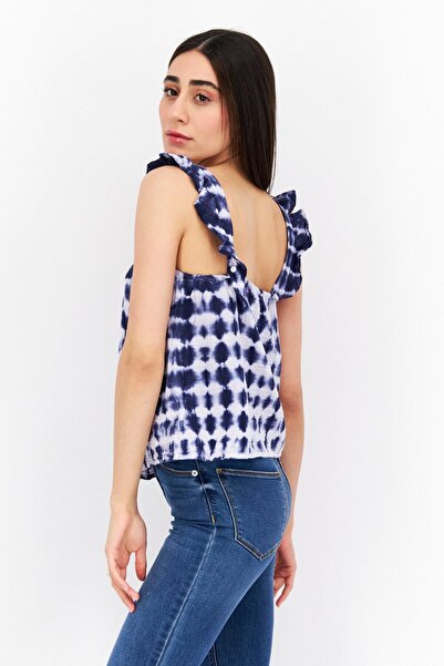 BB Dakota Women Square Neck Sleeveless Tie-Dye Top, White