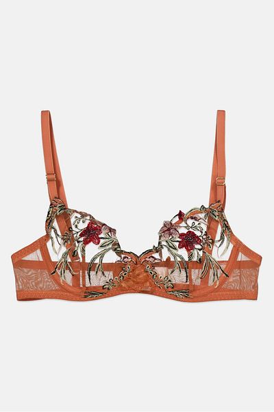 Guess Women Embroidered Non-padded Wireless Bra, Brown
