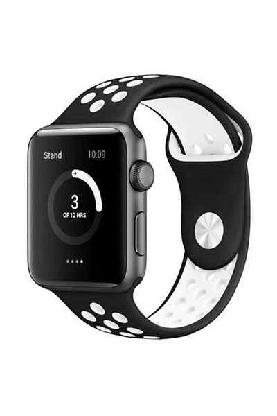 REDz Accessories Curea sport perforată pentru Apple Watch, silicon, negru-alb - 44/45/46/49 mm, medie