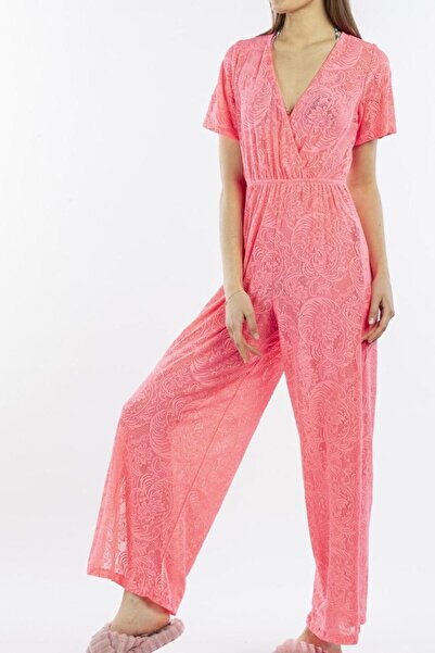 Nicoletta Women's Pareo Jumpsuit Beach Dress Neon Lace Pink
