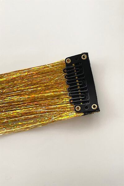 TAKIŞTIR Gold Color Glitter Side Snap Hairpiece Hair Tinsel Shiny Hair (50 cm)