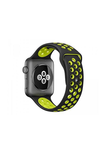 REDz Accessories Curea sport perforată pentru Apple Watch, silicon, negru-verde - 44/45/46/49 mm, medie