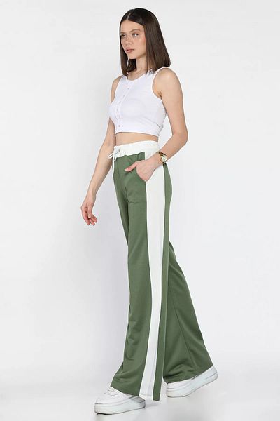 GÜLSELİ Khaki Women's Elastic Waist High Waist Color Garnished Palazzo Sweatpants