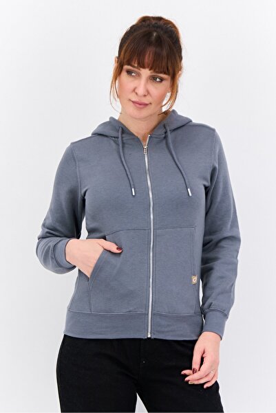Juice Women Hooded Long Sleeves Solid Full Zip Sweatshirt, Dark Grey
