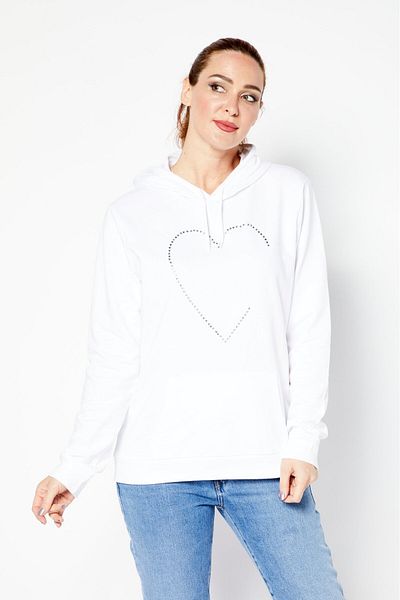 Love Moschino Women Hooded Neck Rhinestone Sweatshirt, White