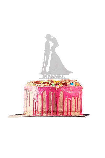 OEM Cake topper decoration, "MR AND MRS" in the service of love, policeman model, 18.6 x 11 cm ivory white