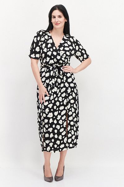 French Connection Women All Over Print Midi Casual Dress, Black