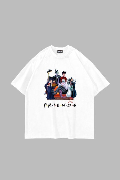 Tarzsokak Friends Printed Oversize Unisex Alb