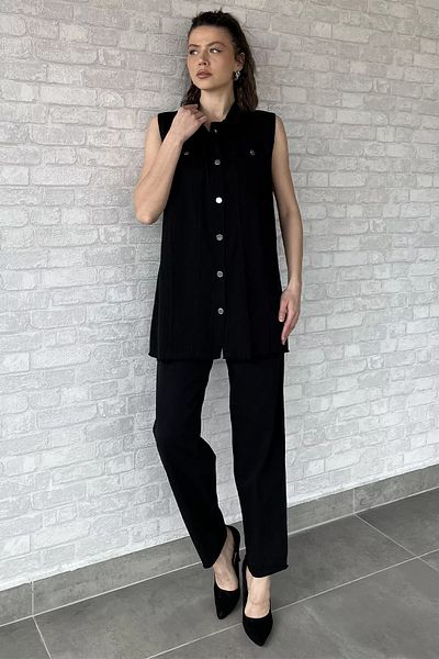 GÜLSELİ Black Women's Gabardine Vest Pants Double Set