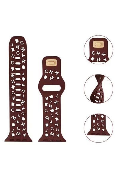 REDz Accessories Alphabet Strap, Letter Cutout, For Apple Watch, Adjustable, Silicone, Brown - 44/45/46/49 Mm