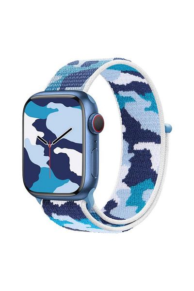 REDz Accessories Curea sport, compatibilă cu Apple Watch, nailon, Hedgehog, camuflaj albastru - 38/40/41 mm