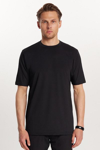 Tudors Men's Standard Fit Cotton Plain Basic Printed Crew Neck Black T-Shirt