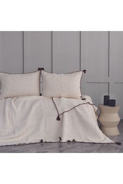 Dantela Drina Double Tasseled Bedspread & Pike Set - Claret Red