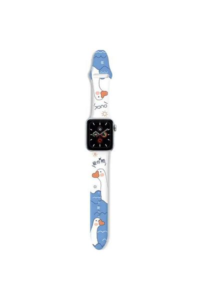 REDz Accessories Curea Duck, pentru Apple Watch, imprimeu de desene animate, reglabilă, silicon, albă - 44/45/46/49 mm, medie