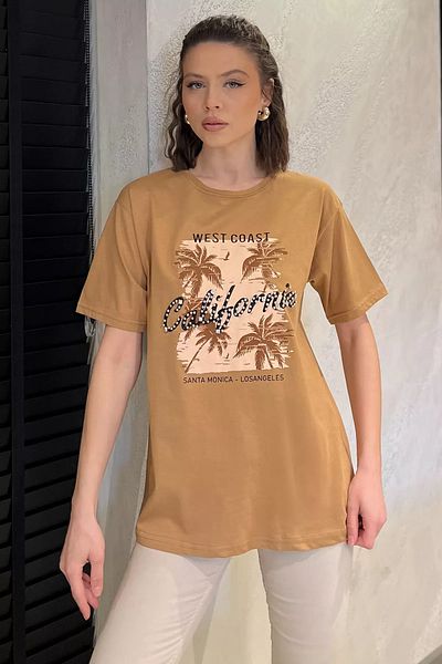 GÜLSELİ Γυναικείο μπλουζάκι με στάμπα California Stoned Crew Neck
