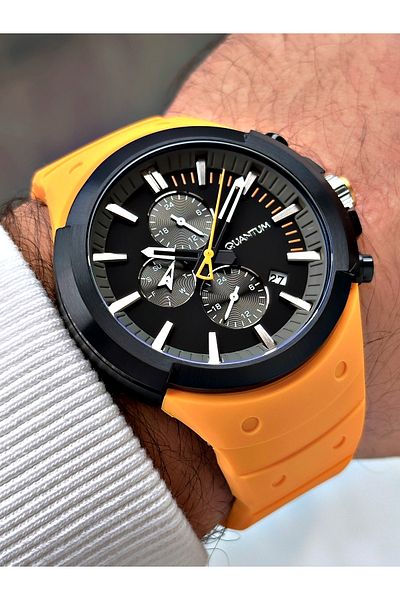 Quantum Function 10 Atm Waterproof 24 Months Guarantee Black-Yellow Color Men's Wrist Watch 1004.654Mr
