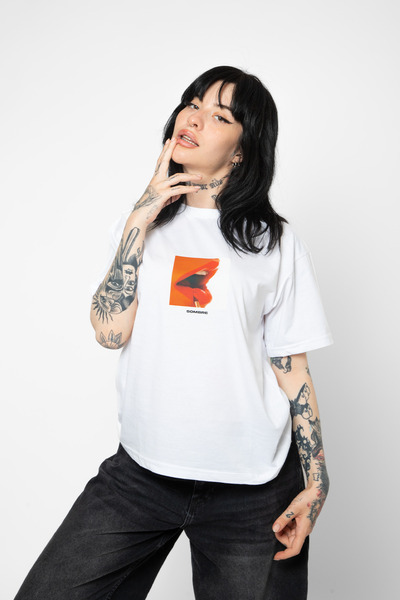 Tarzsokak Sombre Printed Oversize Unisex Alb