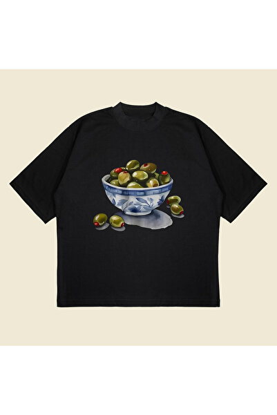 Tarzsokak Măsline Vintage Printed Oversize Unisex Bumbac Tesatura groasă resp...