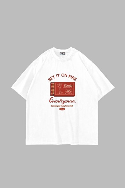 Tarzsokak Set It On Fire Imprimat Oversize Unisex Alb
