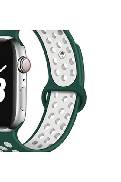 REDz Accessories Curea sport perforată pentru Apple Watch, silicon, verde închis-alb - 38/40/41 mm, mare