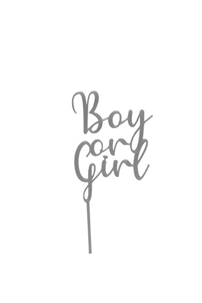 OEM Decoratiune topper tort "Boy or Girl" Gender reveal, Argintiu, 11.5 cm