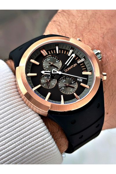 Quantum Function 10 Atm Waterproof 24 Months Guarantee Black-Copper Color Men's Wristwatch 1004.451Mr