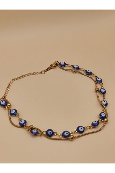 celisia "Women's Anklet Double Row Doric Chain & Evil Eye Beaded Does Not Cause Allergies, Does Not Lose Color,
