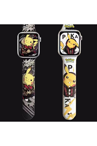 REDz Accessories Λουράκι Pikachu, Apple Watch, Εκτύπωση κινουμένων σχεδίων Pokemon, Σιλικόνη, Λευκό - 44/45/46/49 mm, Μεγάλο